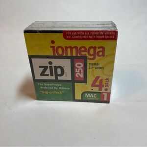 Iomega Zip 250MB Blank Disks 4 Pack Lot MAC Formatted New Sealed